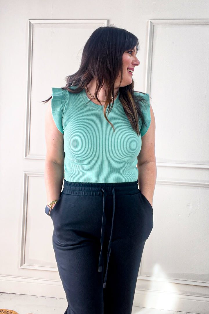 Short Ruffle Sleeve Sweater Top