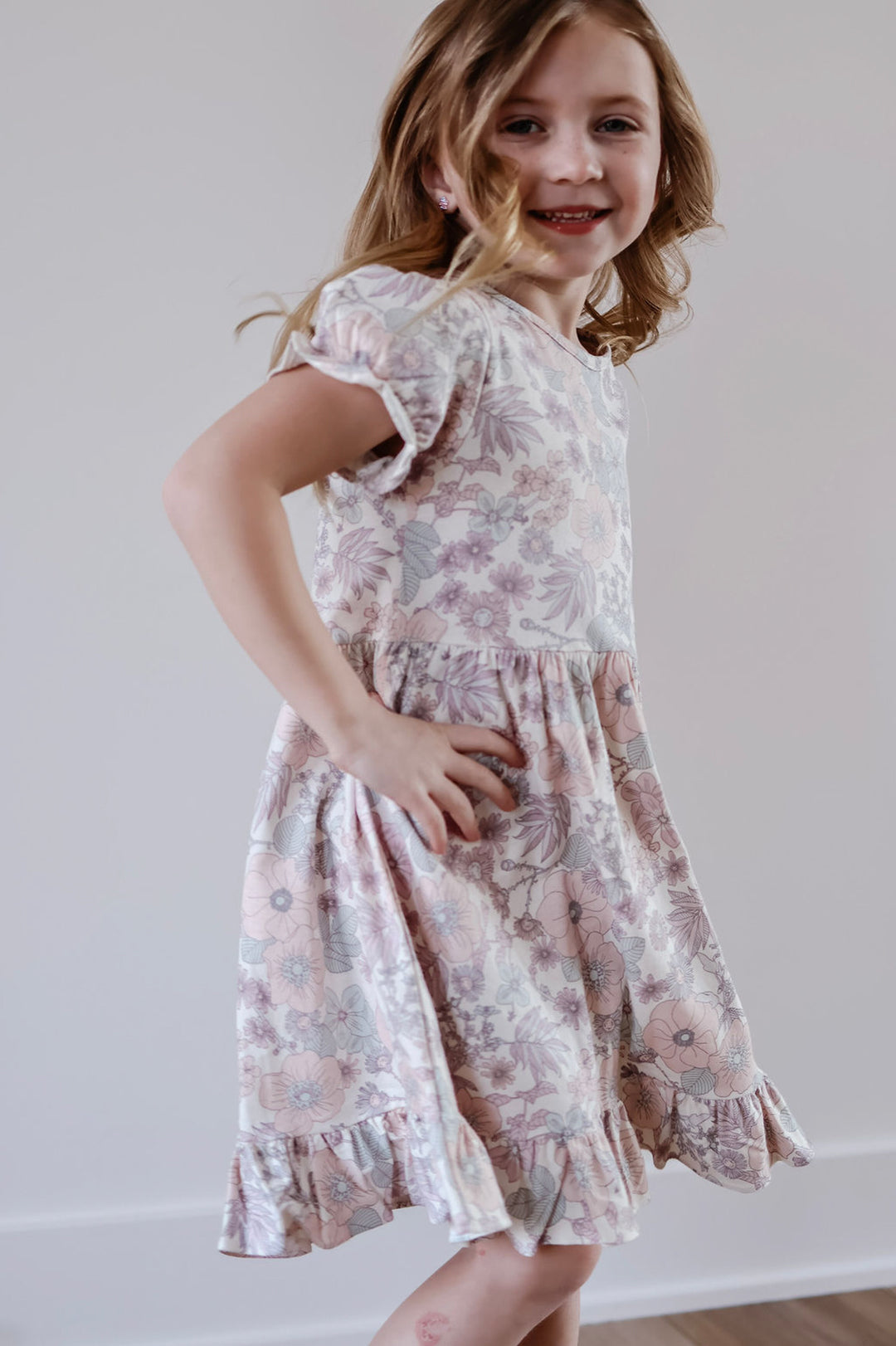 Kids Puff Sleeve Vintage Floral Dress