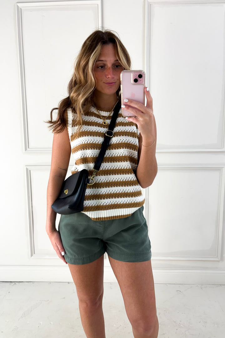 Pointelle Chunky Crochet Knit Stripe Tank