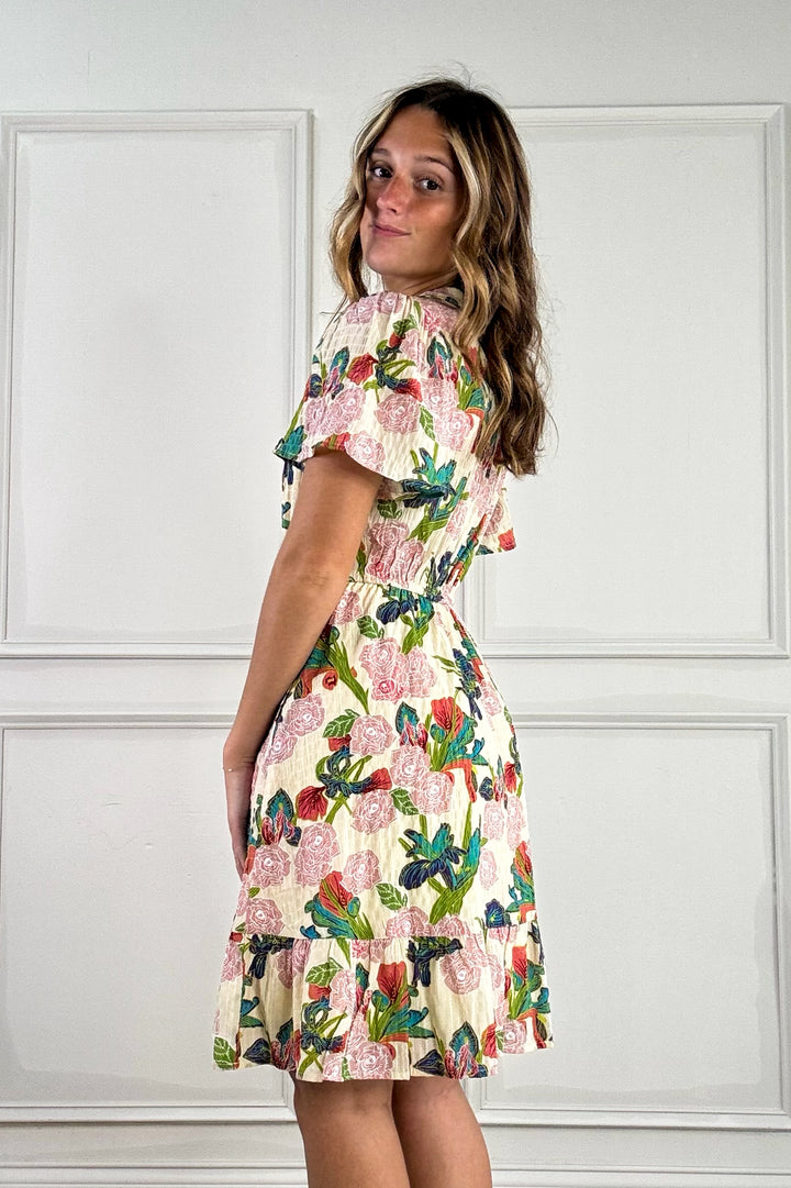 V-Neck Flutter Short Sleeve Mini Dress