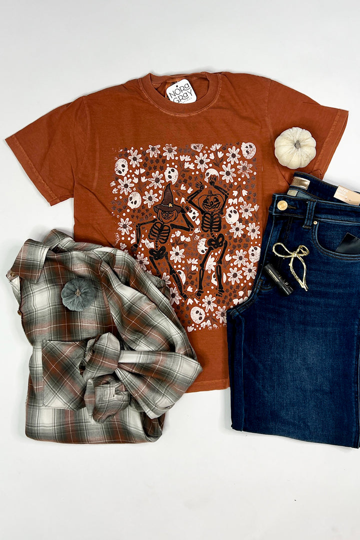 Floral Skeleton Pumpkins Graphic Tee