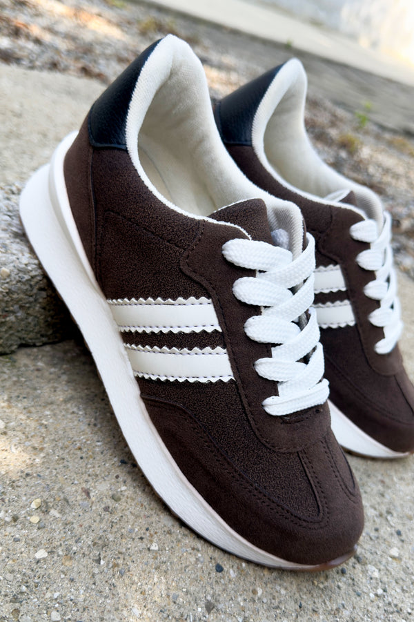 Chocolate Brown Accent Stripe Platform Sneakers