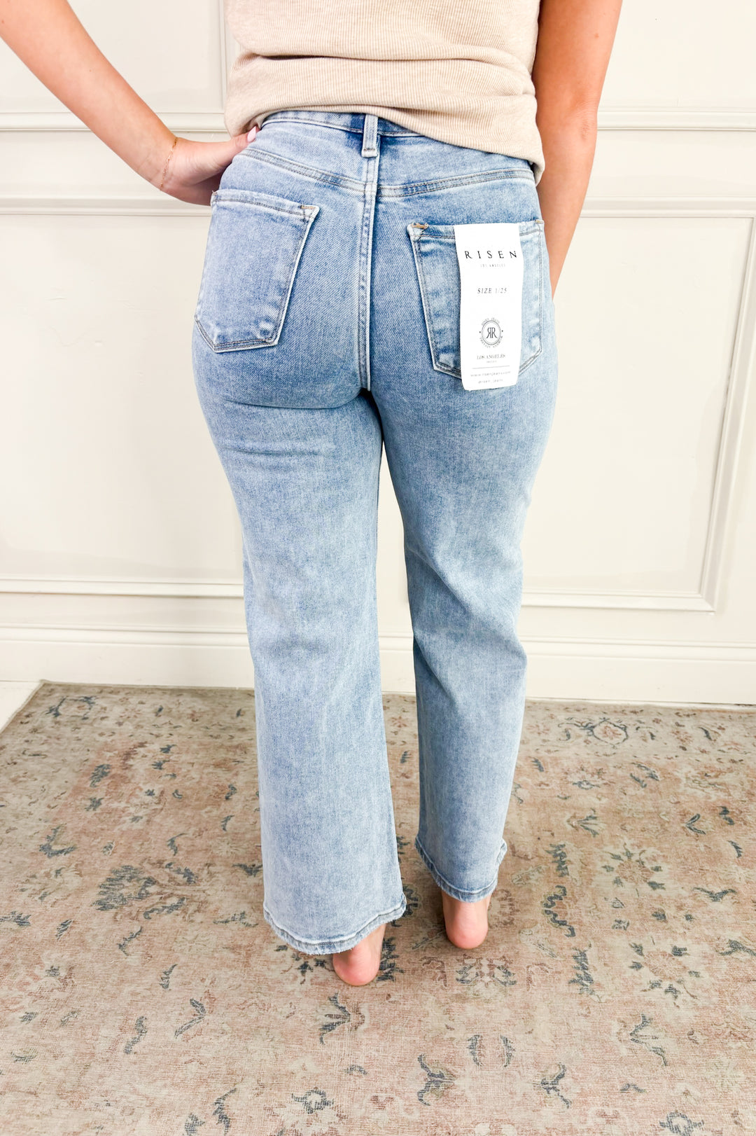 Risen Tummy Control High Rise Crop Wide Jeans
