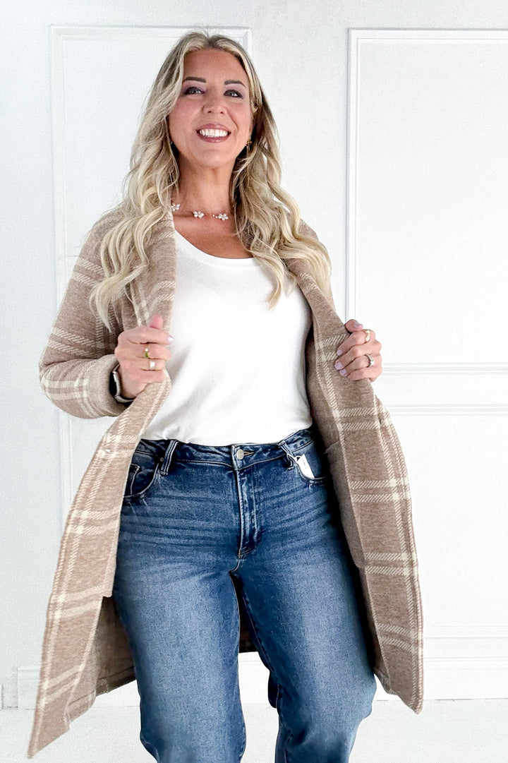 Kenzie Lapel Plaid Longline Coat