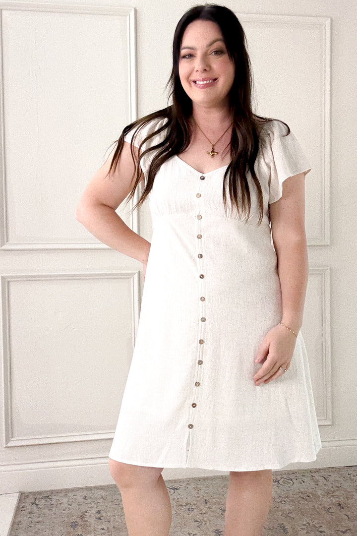 Flutter Sleeve Lined Linen Mini Dress