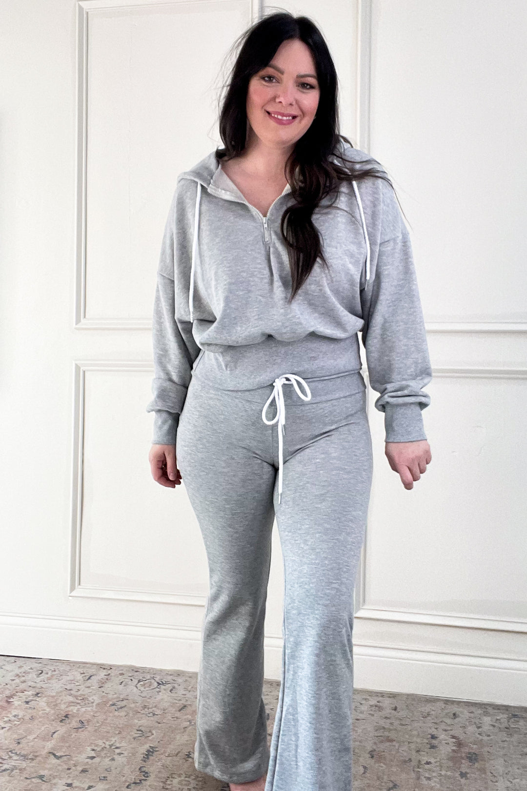 Crop Hooded Pullover & Wide Leg Drawstring Pants Set