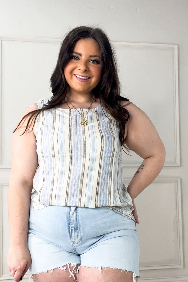 Yarn Dye Striped Sleeveless Linen Top
