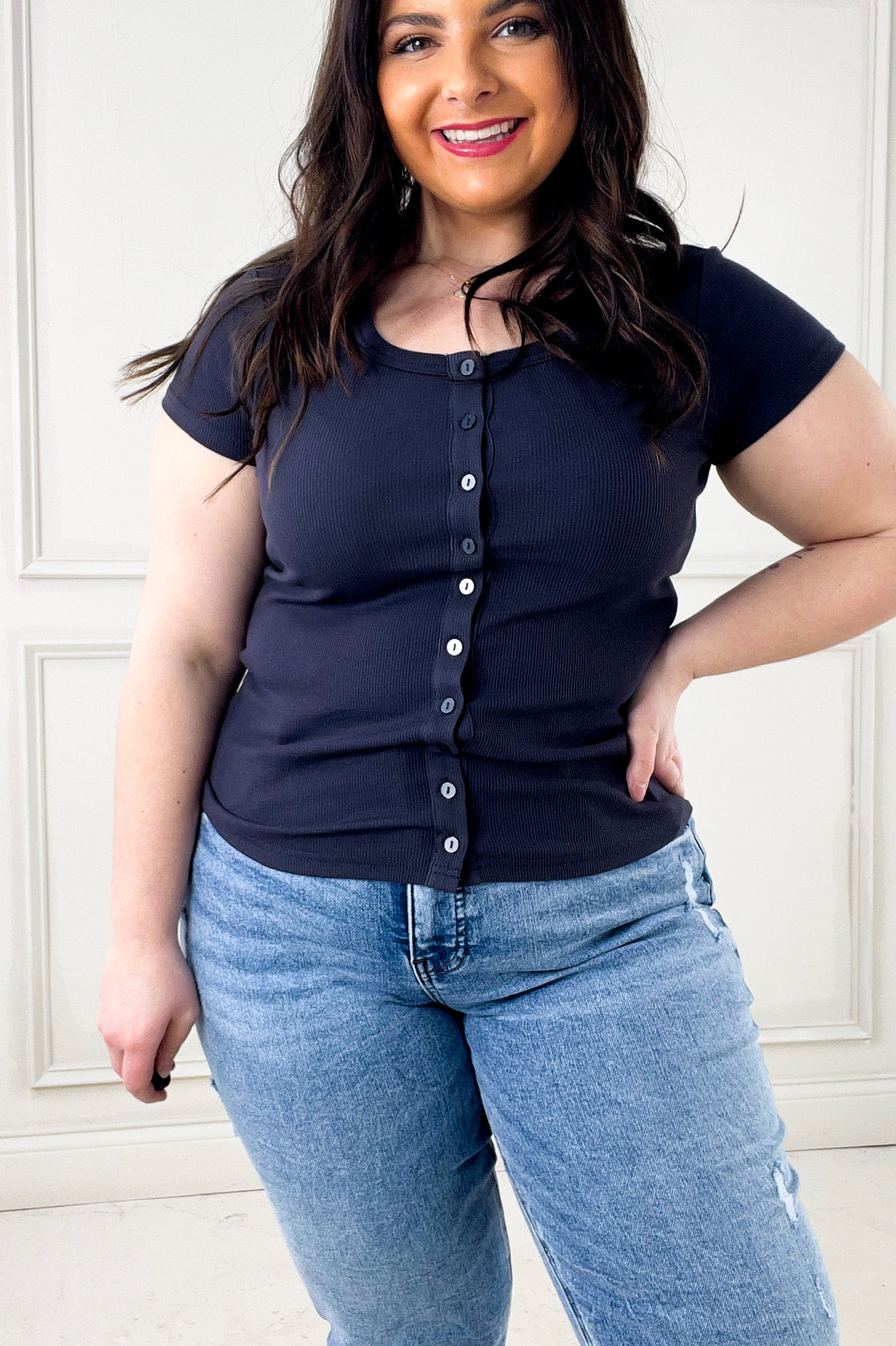 Kellie Full Button Front Short Sleeve Top