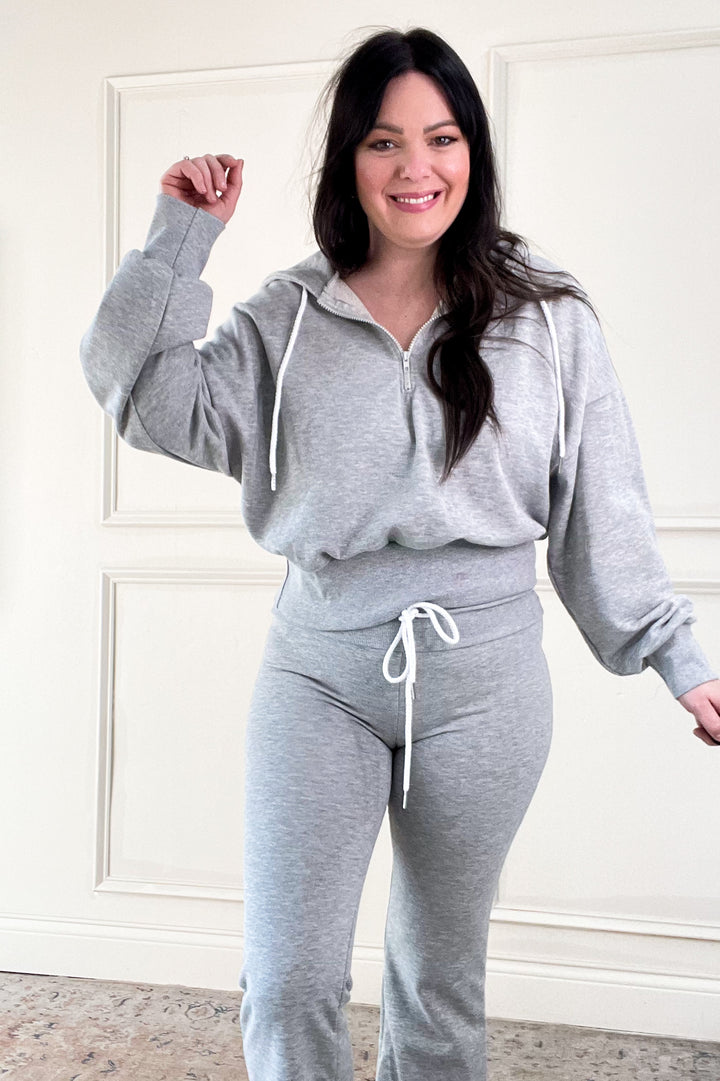 Crop Hooded Pullover & Wide Leg Drawstring Pants Set