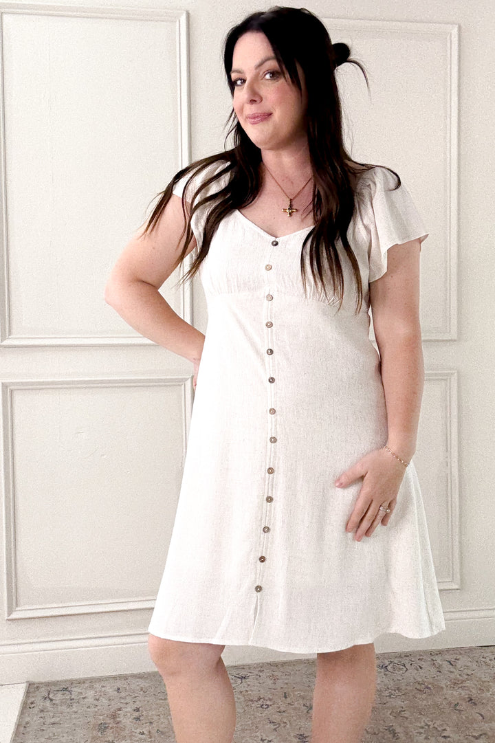 Flutter Sleeve Lined Linen Mini Dress