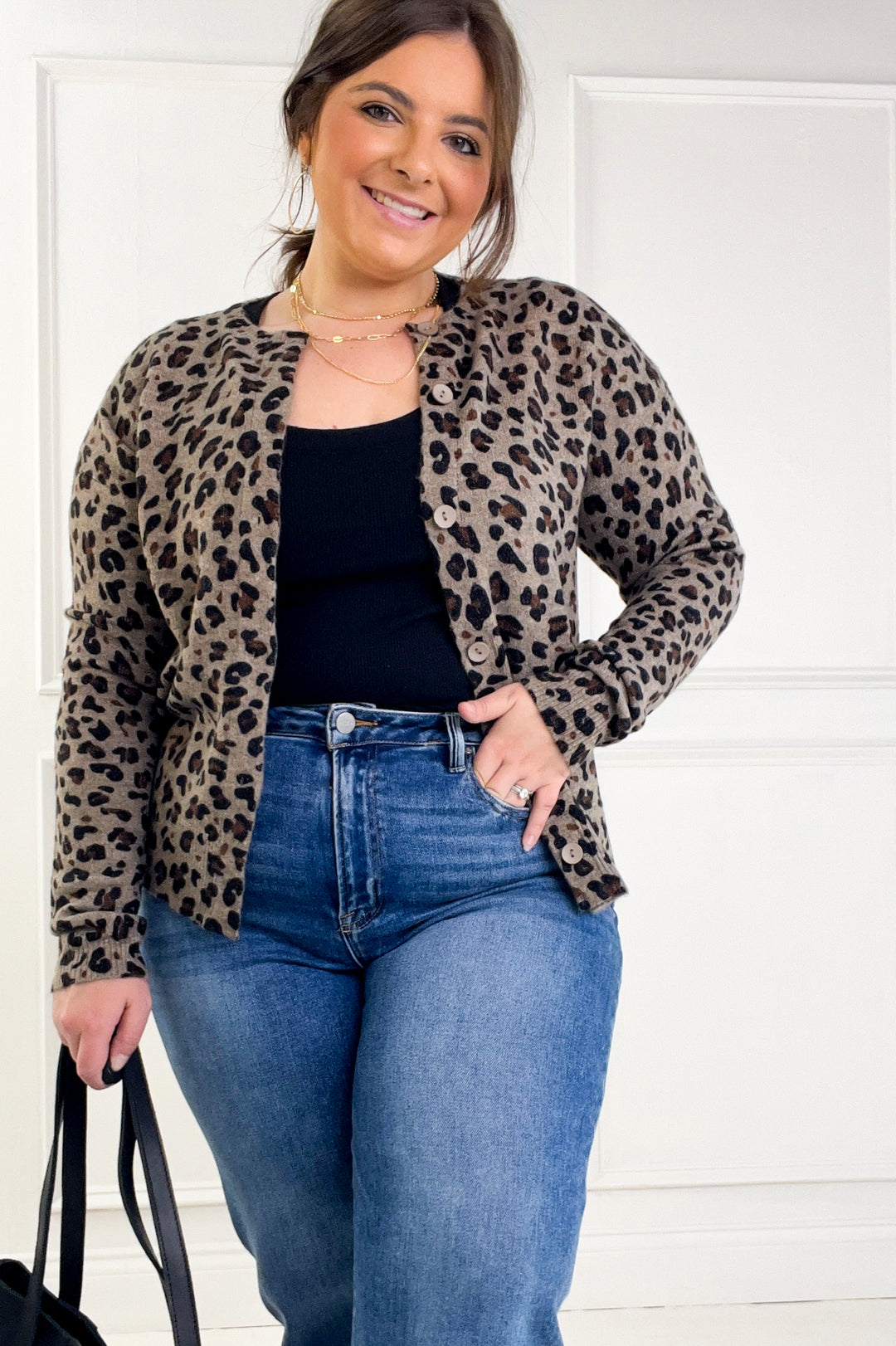Stretchy Leopard Printed Sweater Cardigan