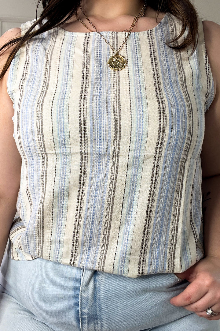 Yarn Dye Striped Sleeveless Linen Top