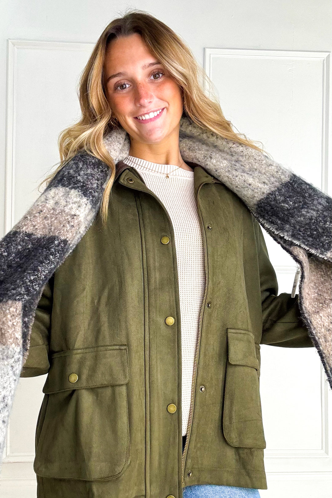 Button Down Faux Suede Barn Jacket