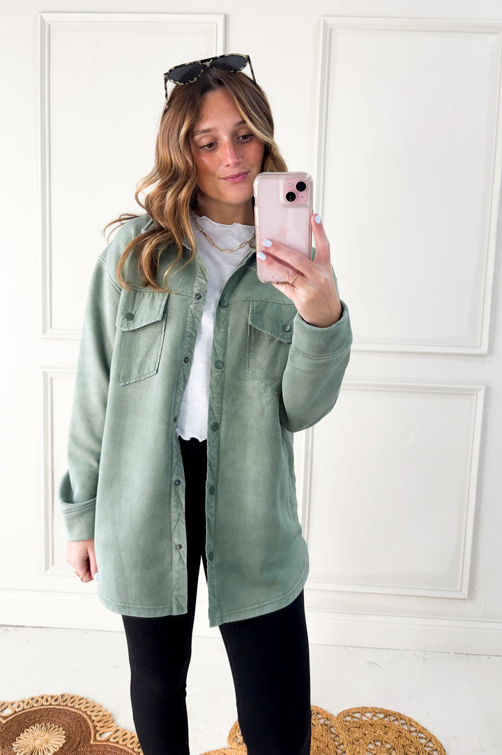 Snap Front Brushed Oversized Shacket