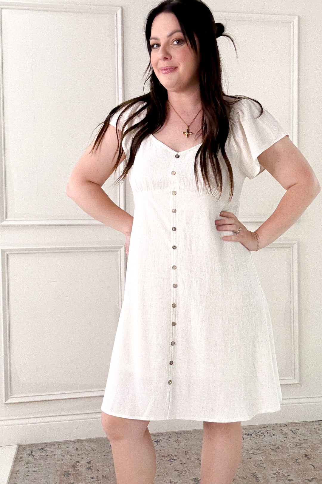 Flutter Sleeve Lined Linen Mini Dress