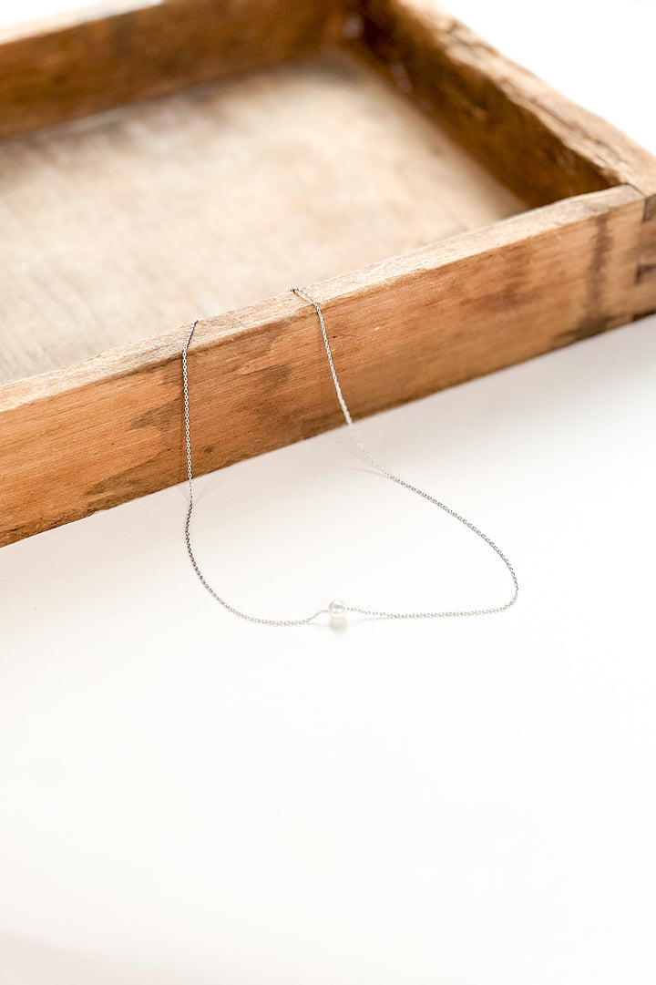 6mm Pearl Charm 18K White Gold Dipped Necklace