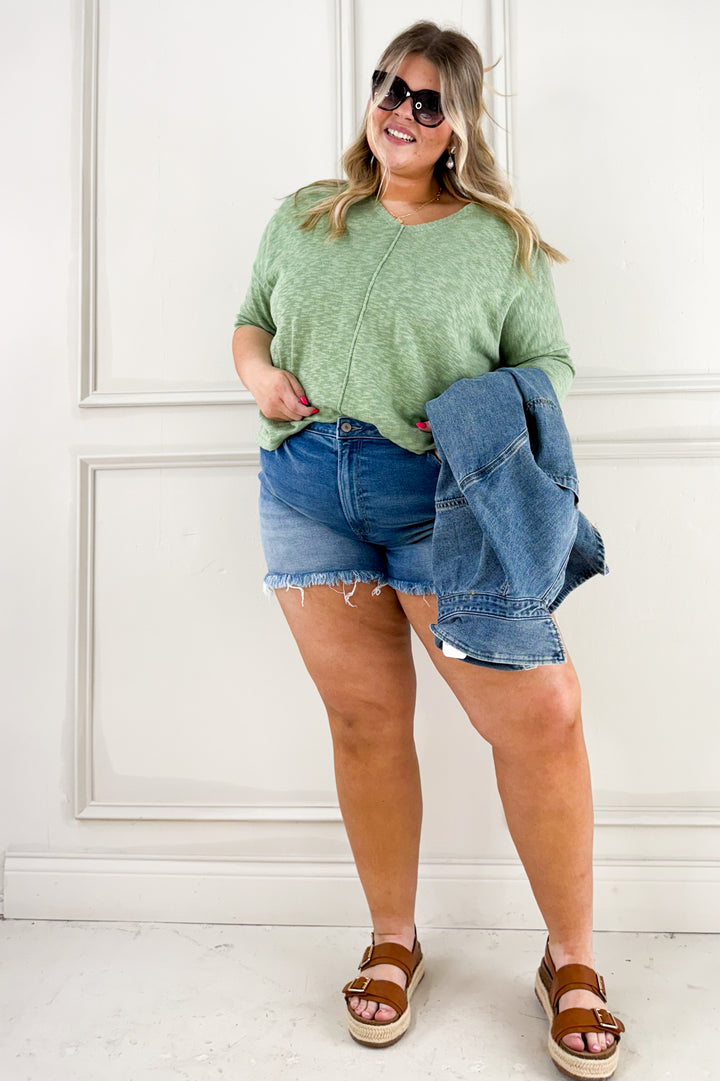 Cotton Slub Three-Quarter Sleeve Curvy Top