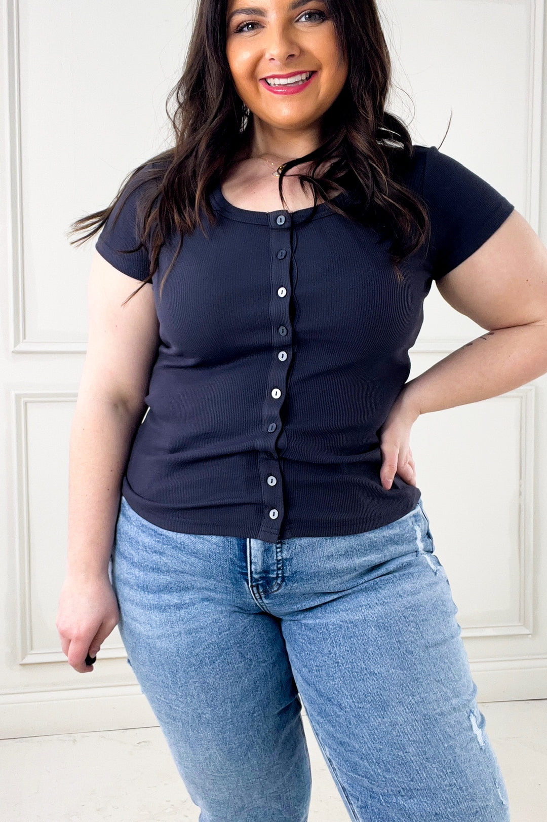 Kellie Full Button Front Short Sleeve Top