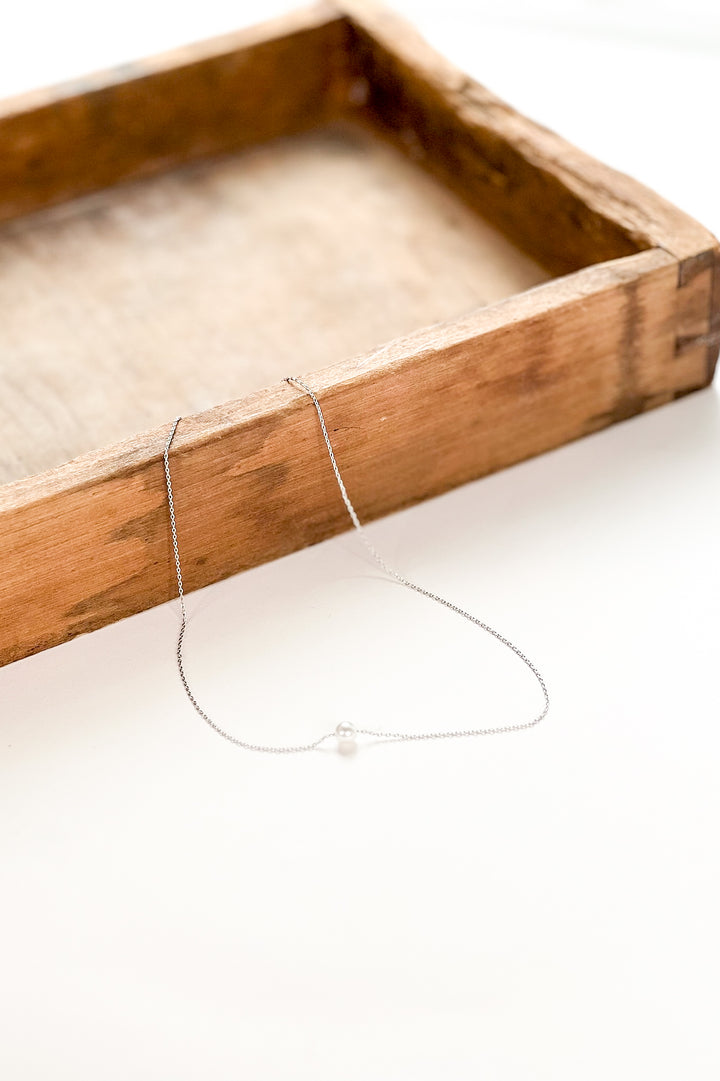 6mm Pearl Charm 18K White Gold Dipped Necklace