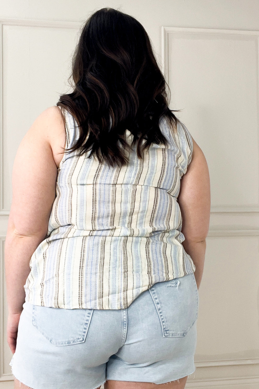 Yarn Dye Striped Sleeveless Linen Top