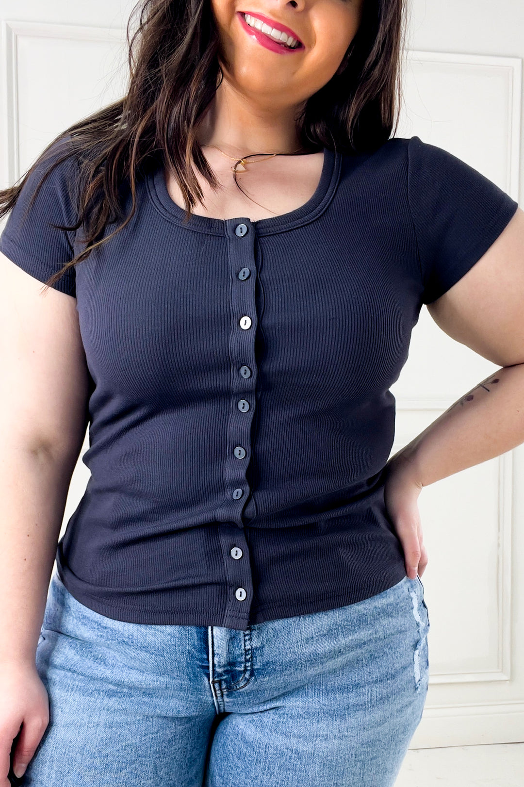 Kellie Full Button Front Short Sleeve Top