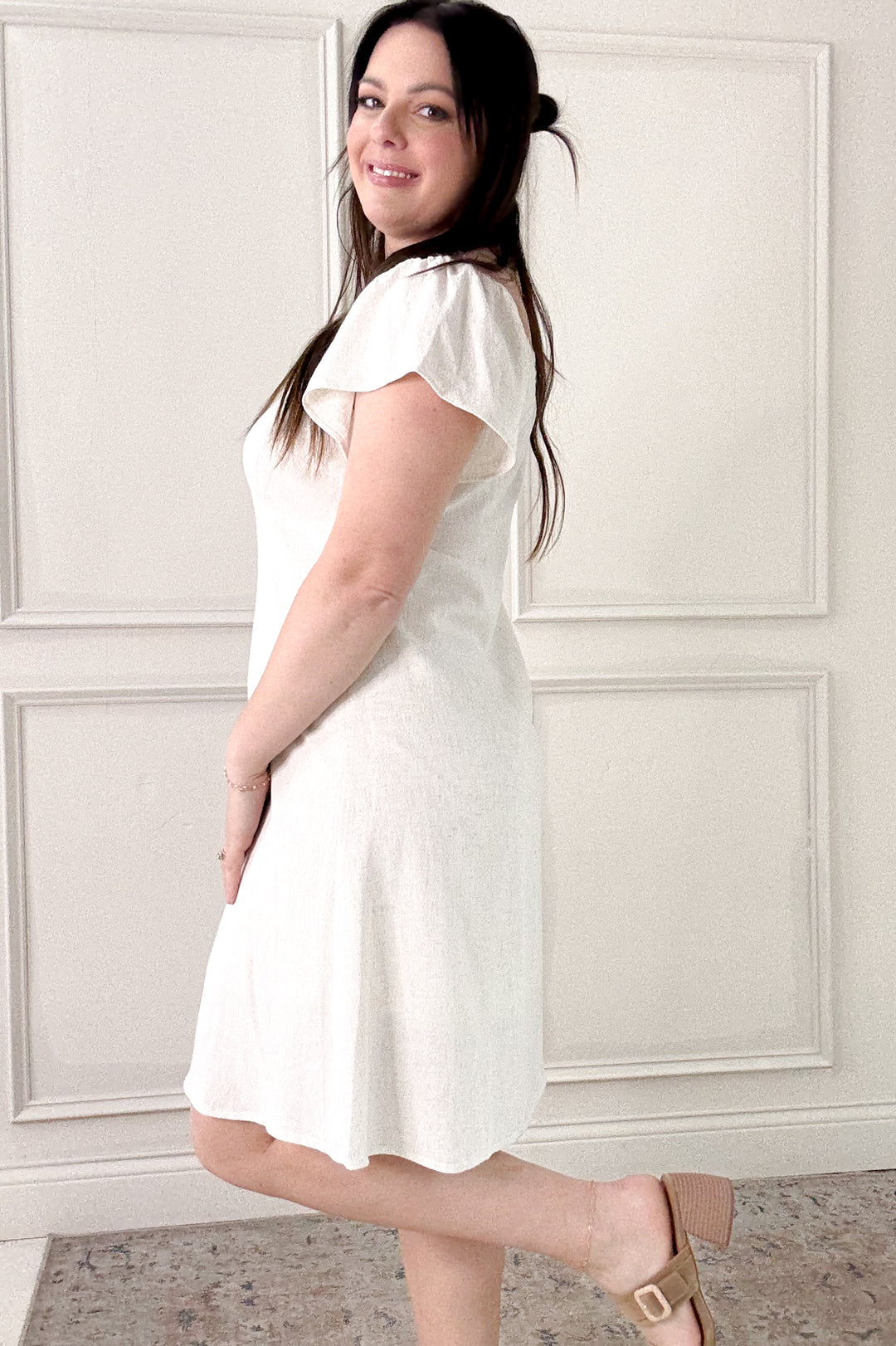 Flutter Sleeve Lined Linen Mini Dress