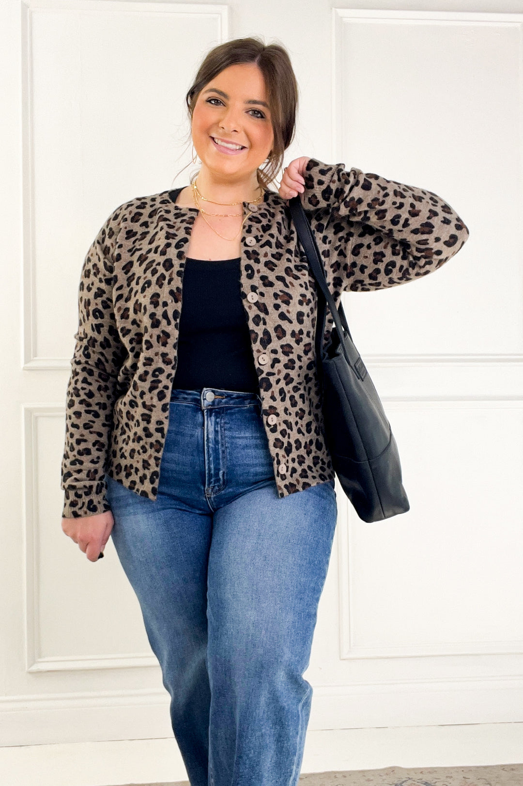 Stretchy Leopard Printed Sweater Cardigan