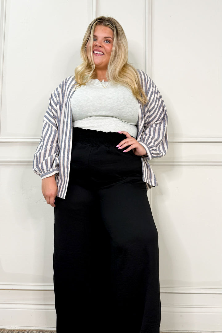 High Waist Solid Smocked Wide Leg Curvy Pants