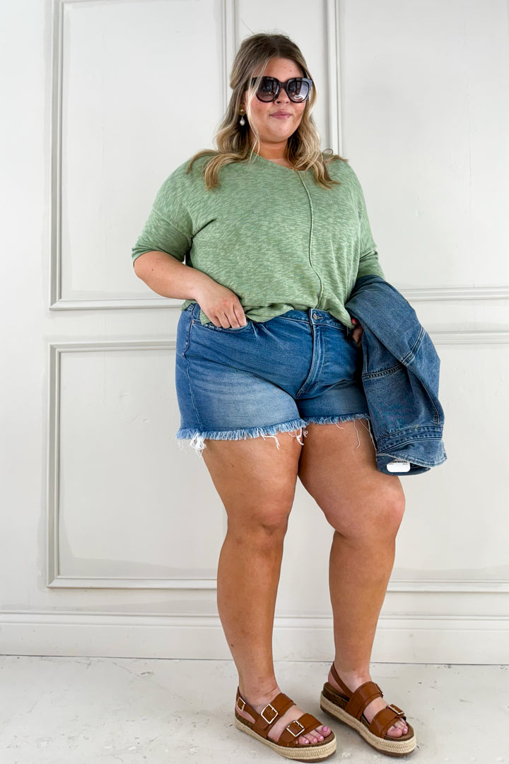 Cotton Slub Three-Quarter Sleeve Curvy Top