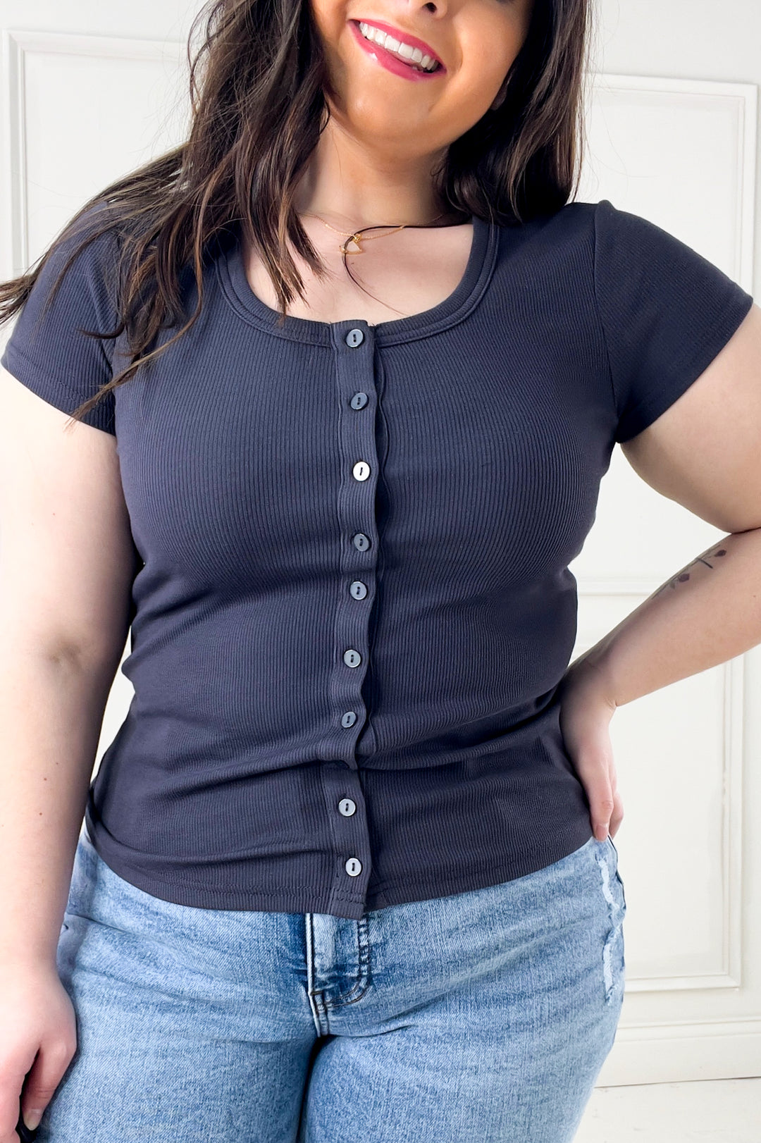 Kellie Full Button Front Short Sleeve Top