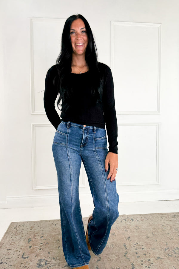 Long Sleeved Pointelle Knit Top