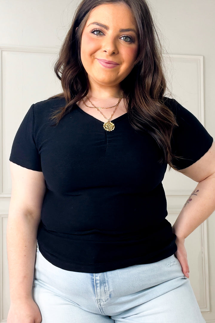 Cinched Detail Short Sleeve Knit Top