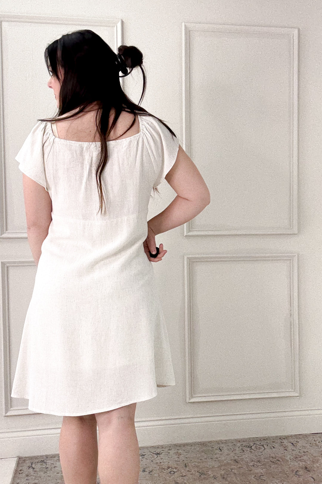 Flutter Sleeve Lined Linen Mini Dress