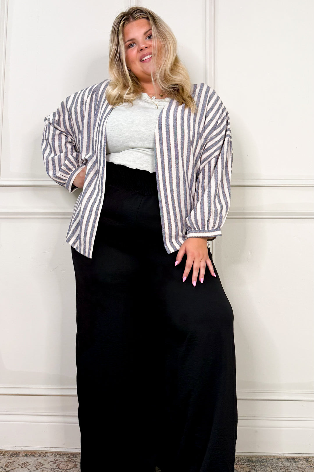 High Waist Solid Smocked Wide Leg Curvy Pants