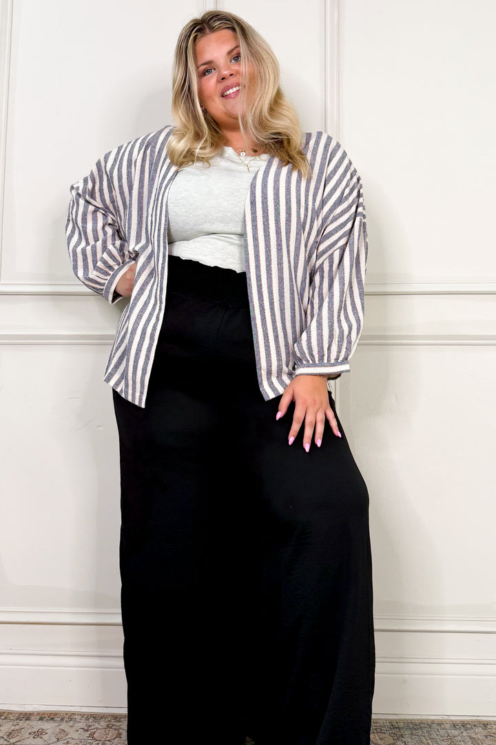 High Waist Solid Smocked Wide Leg Curvy Pants