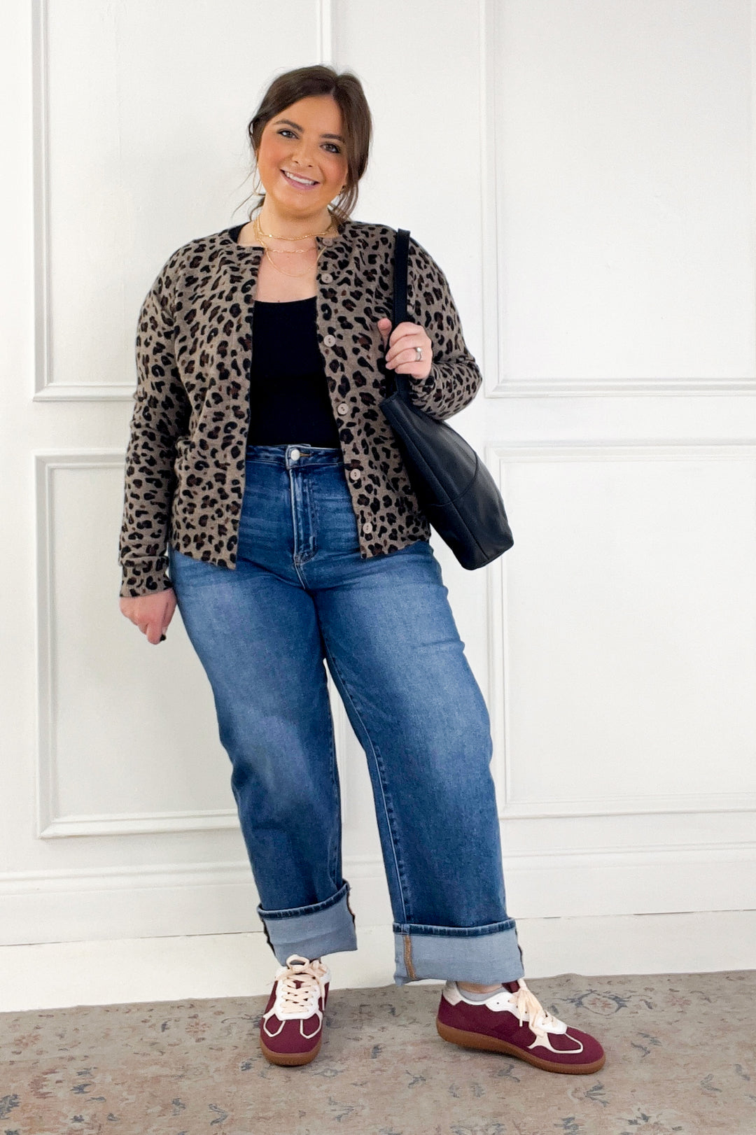 Stretchy Leopard Printed Sweater Cardigan