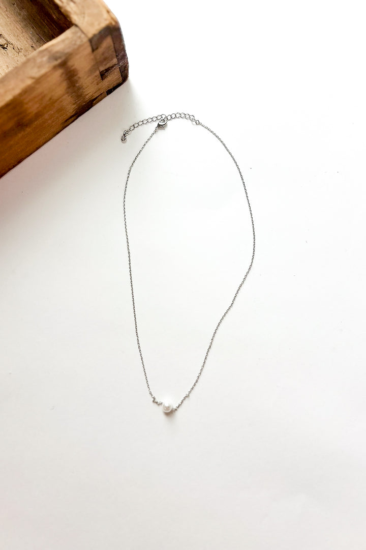 6mm Pearl Charm 18K White Gold Dipped Necklace