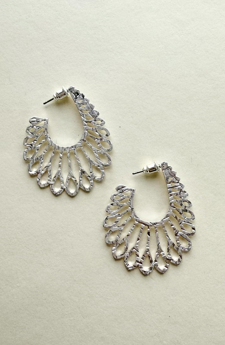Feather Hoop Post Earrings