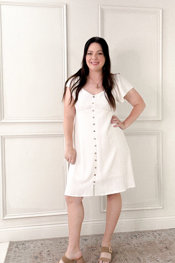 Flutter Sleeve Lined Linen Mini Dress