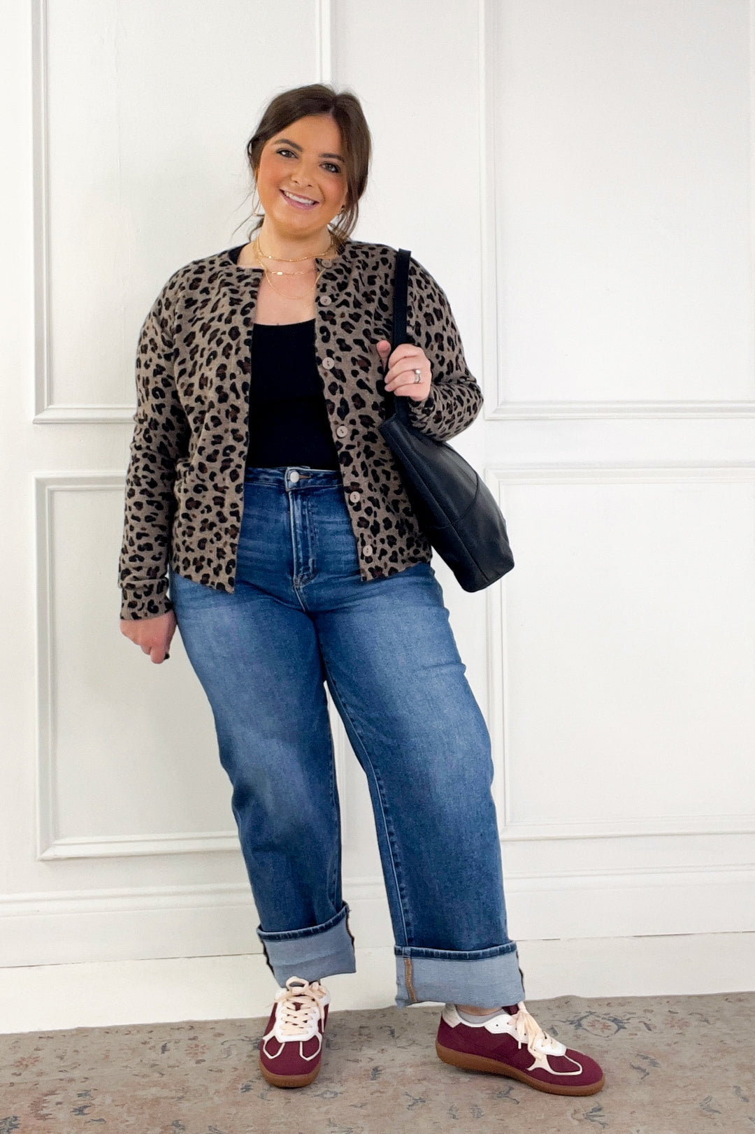 Stretchy Leopard Printed Sweater Cardigan