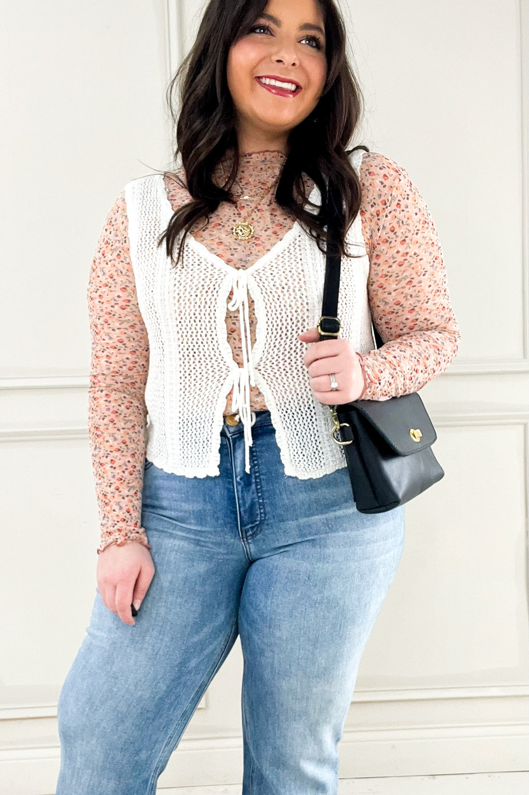 Crochet Knit Tie Fasten Sweater Vest