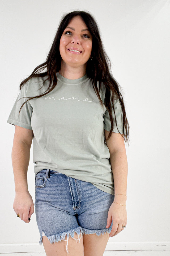 Mama Script Embroidered Comfort Color Tee