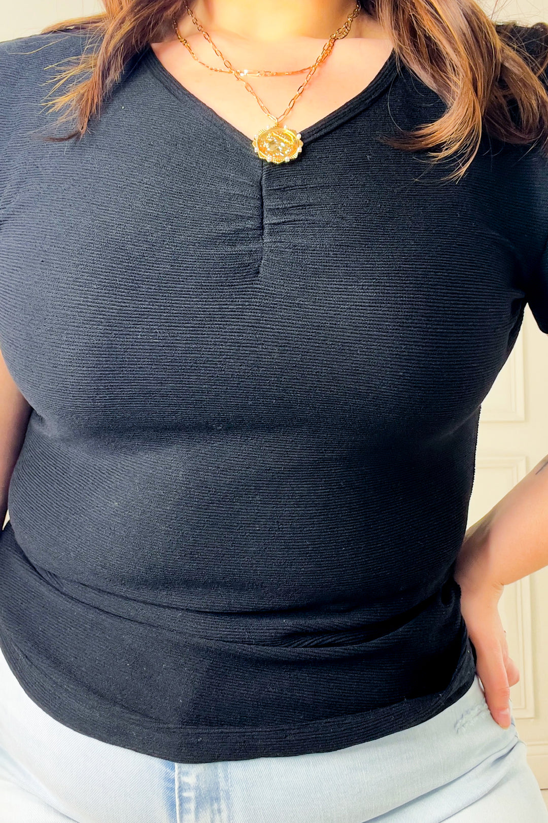 Cinched Detail Short Sleeve Knit Top