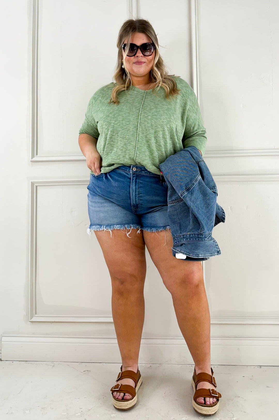 Cotton Slub Three-Quarter Sleeve Curvy Top