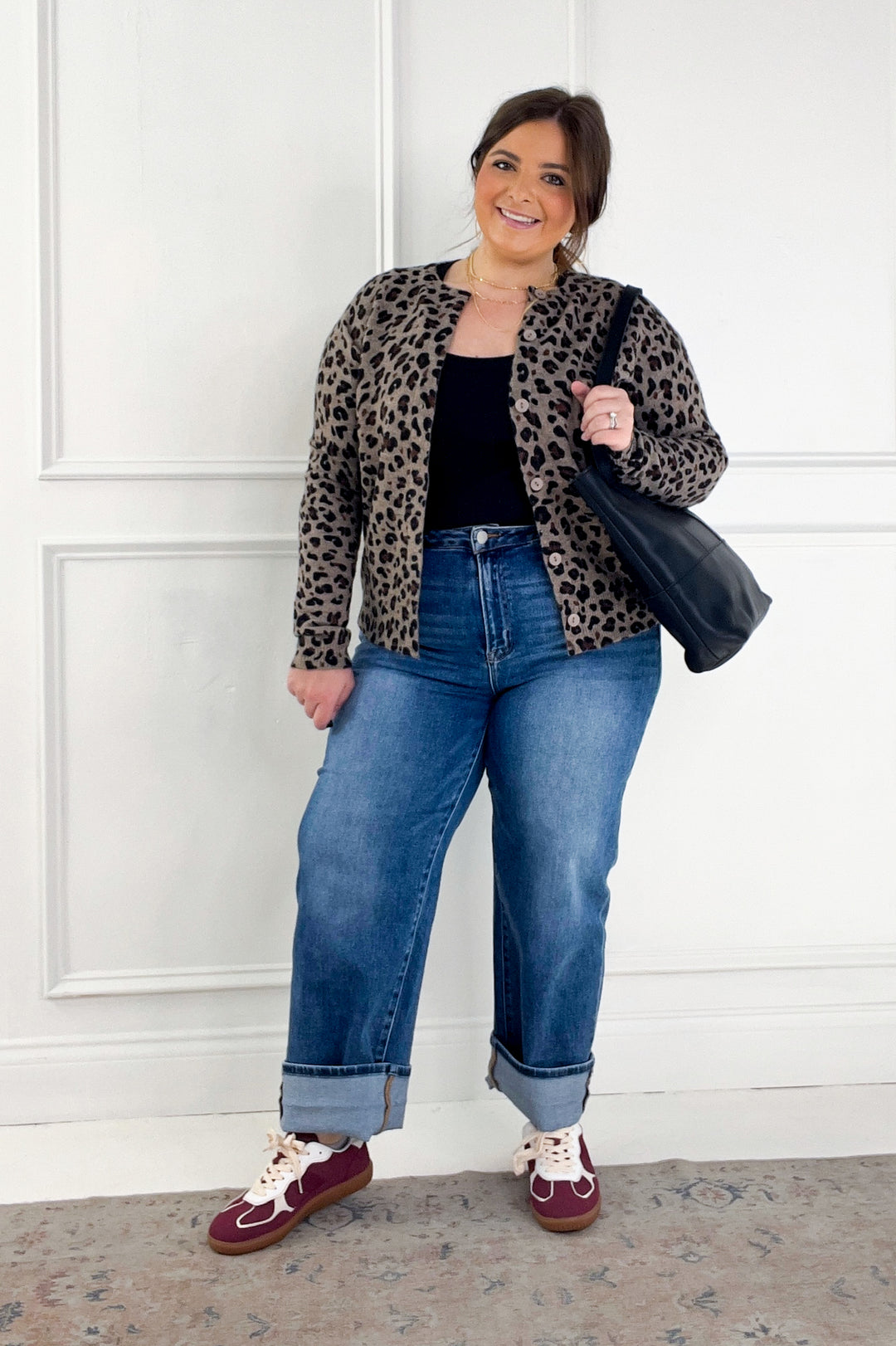 Stretchy Leopard Printed Sweater Cardigan