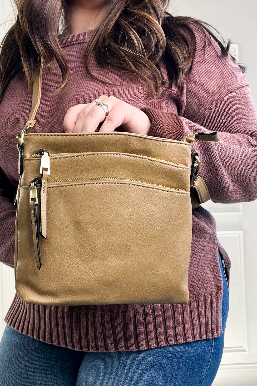 Triple Zipper Crossbody Bag