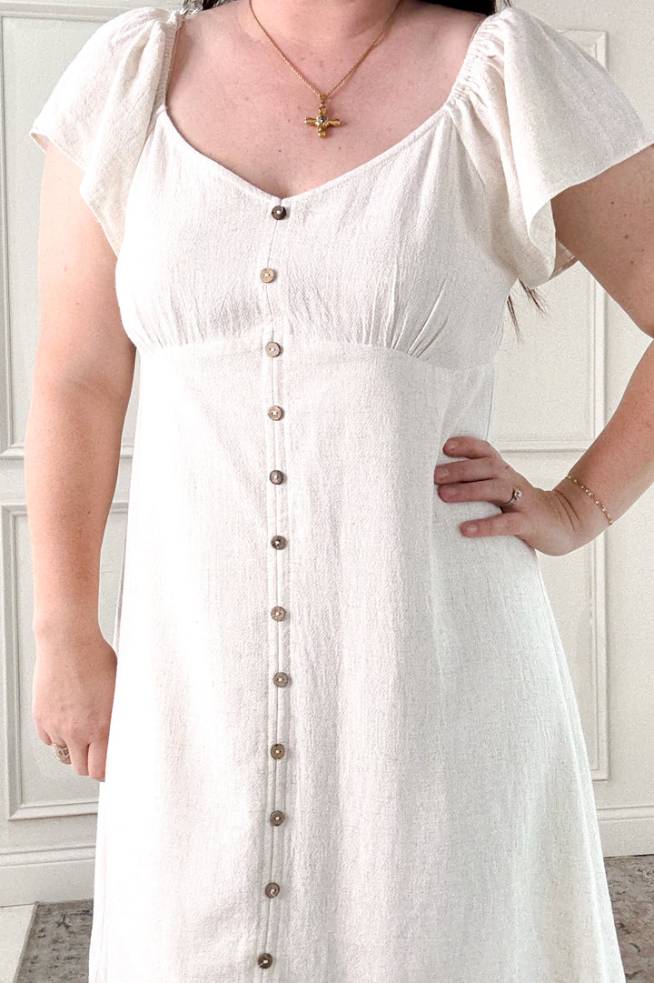 Flutter Sleeve Lined Linen Mini Dress