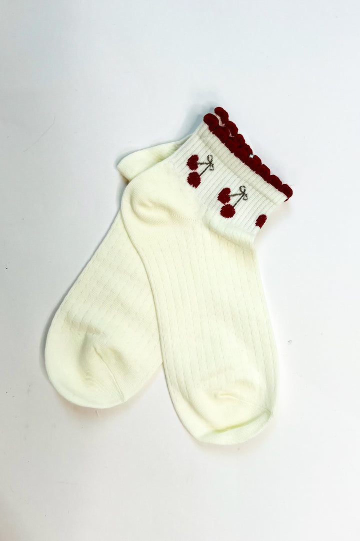 Cherry Print Ruffle Top Ankle Socks
