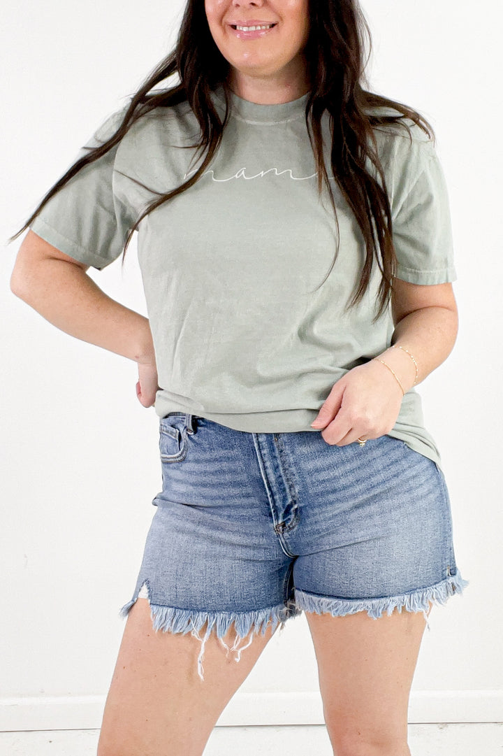 Mama Script Embroidered Comfort Color Tee