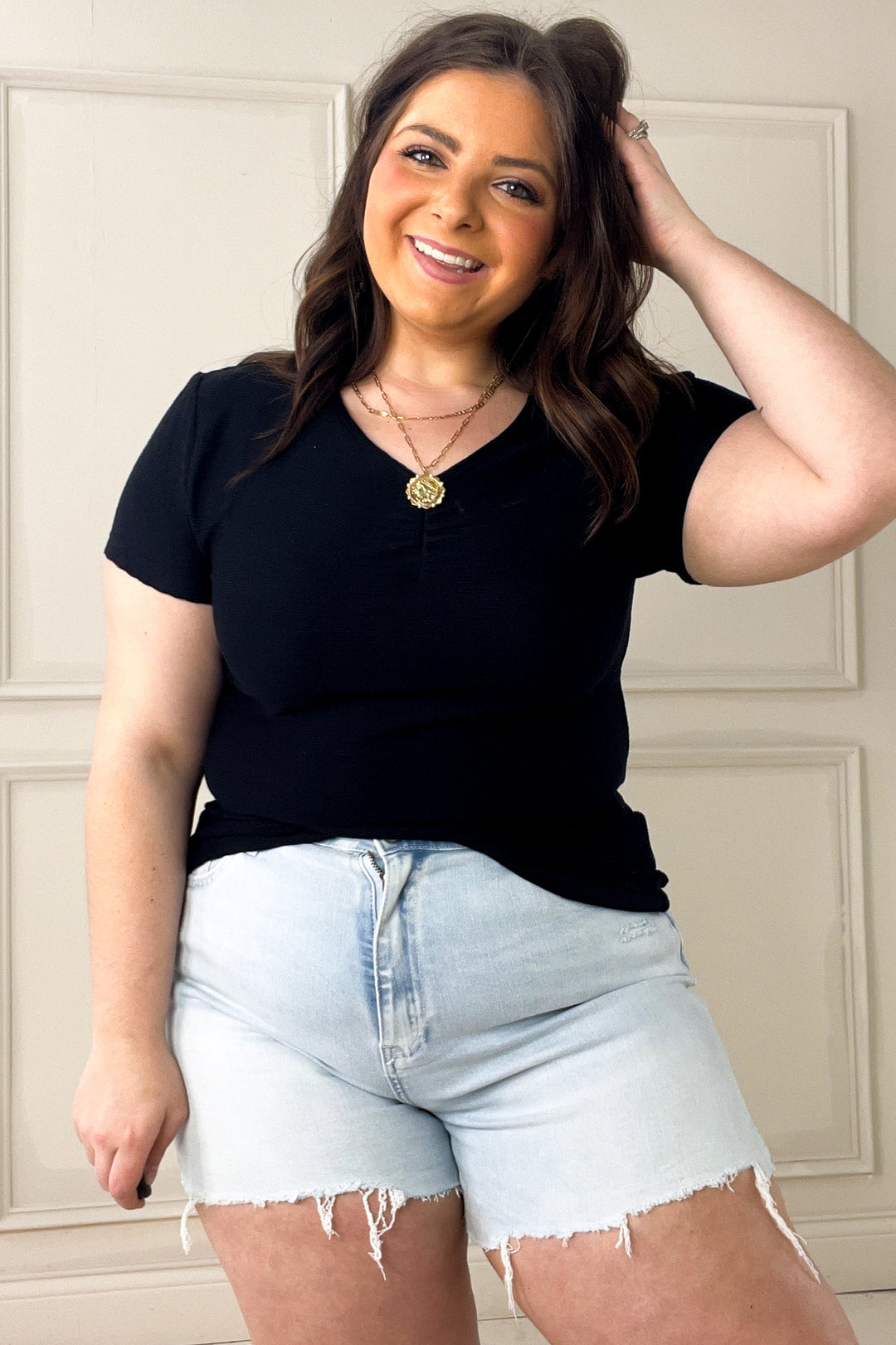 Cinched Detail Short Sleeve Knit Top